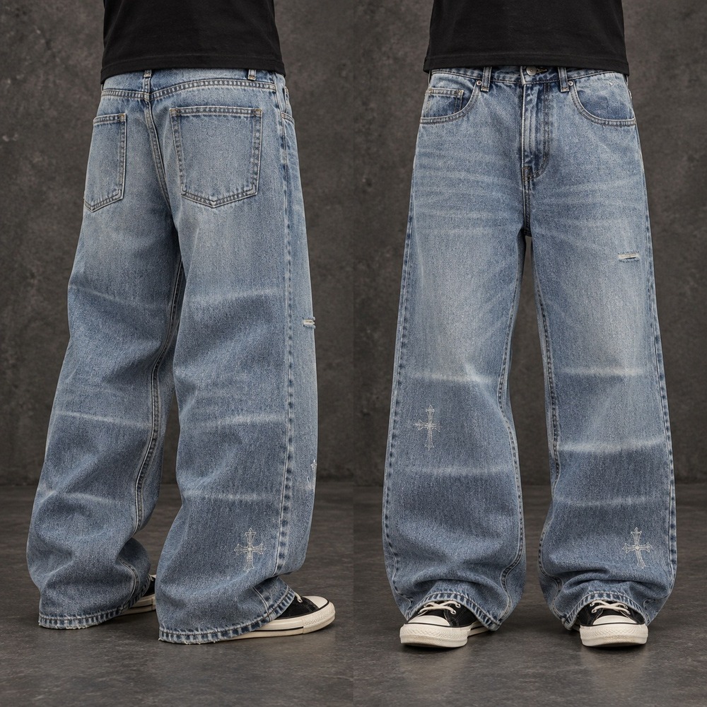 25x30 Blue Baggy Wide Leg Skater 2000s Jeans Y2K Vintage